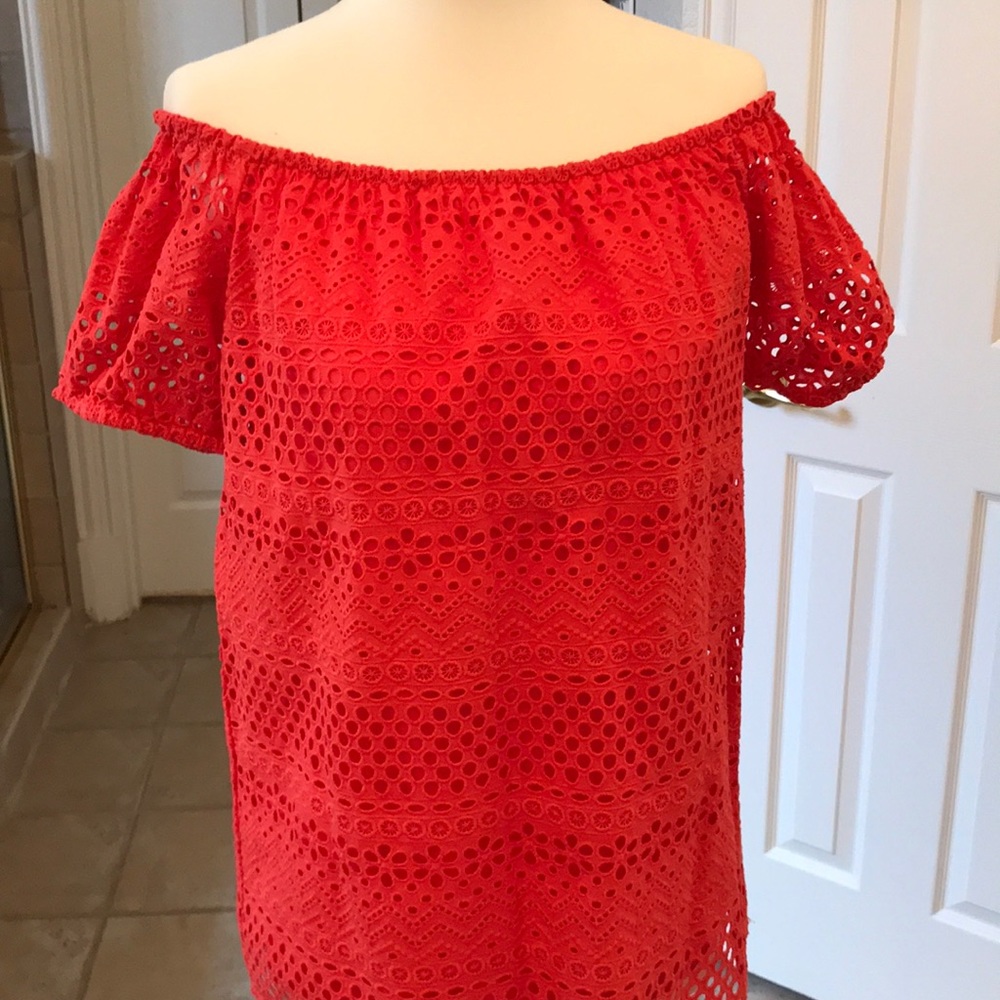 Michae Kors off-the-shoulder pink lace top; XXS
